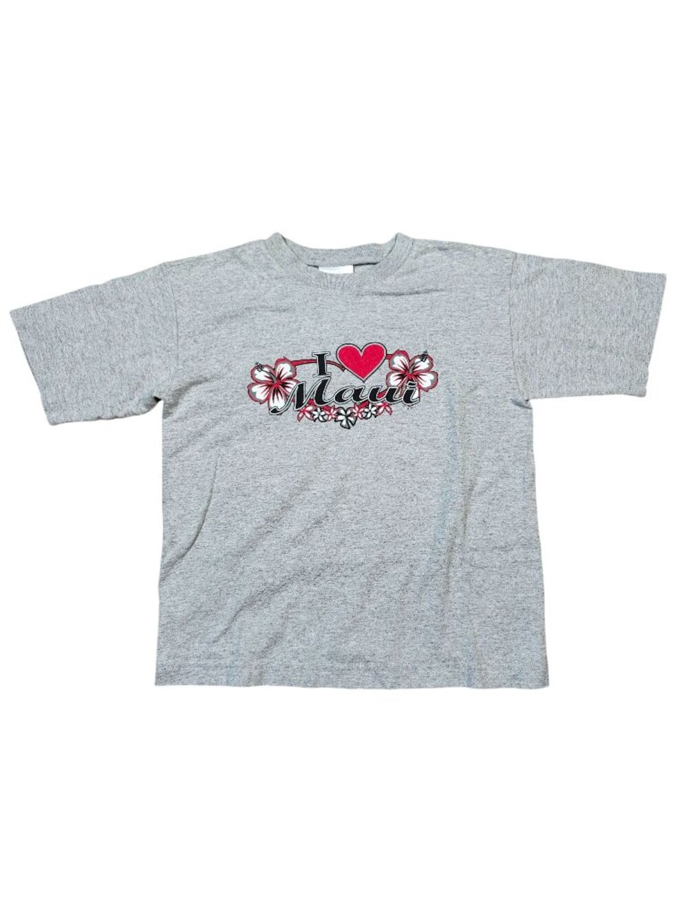 I Love Maui Gray T-Shirt Small Teen Hibiscus Plumeria Murina